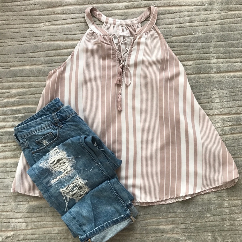 Mustard Seed Sleeveless Blouse Tassels